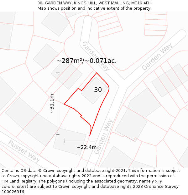 30, GARDEN WAY, KINGS HILL, WEST MALLING, ME19 4FH: Plot and title map