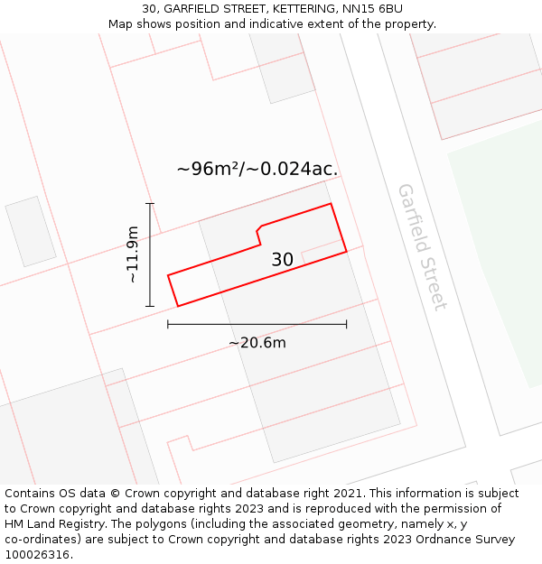 30, GARFIELD STREET, KETTERING, NN15 6BU: Plot and title map