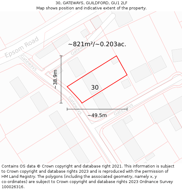 30, GATEWAYS, GUILDFORD, GU1 2LF: Plot and title map