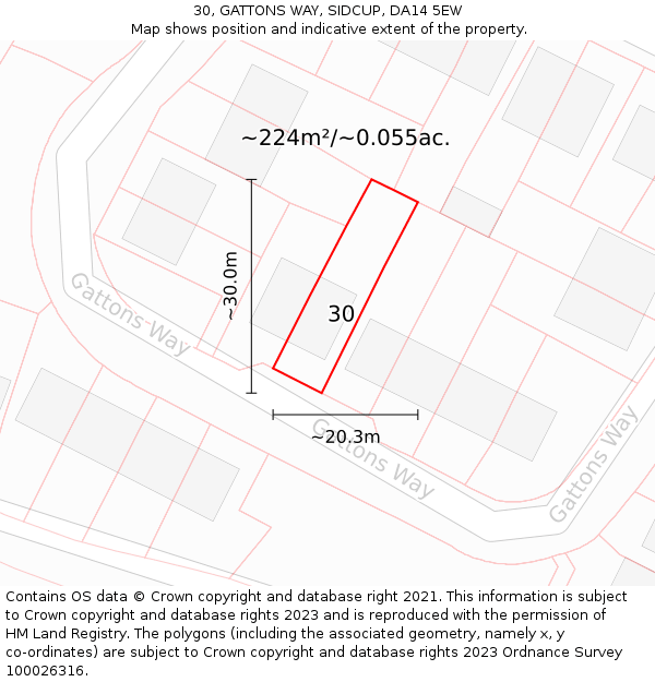 30, GATTONS WAY, SIDCUP, DA14 5EW: Plot and title map