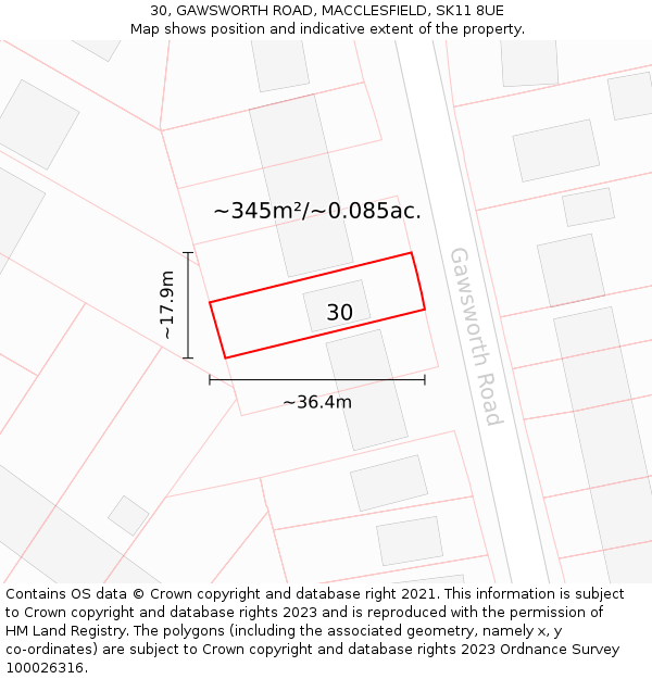 30, GAWSWORTH ROAD, MACCLESFIELD, SK11 8UE: Plot and title map