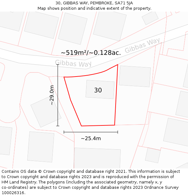 30, GIBBAS WAY, PEMBROKE, SA71 5JA: Plot and title map