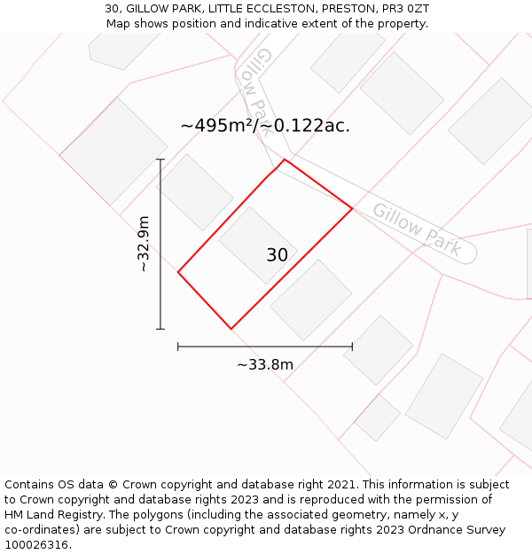 30, GILLOW PARK, LITTLE ECCLESTON, PRESTON, PR3 0ZT: Plot and title map