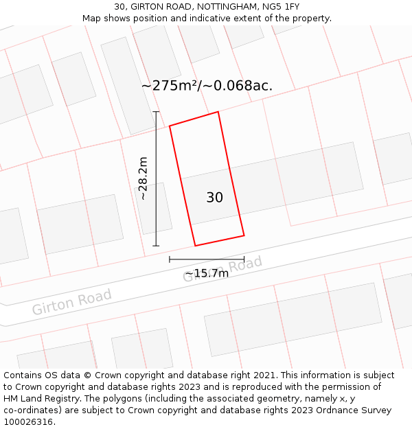 30, GIRTON ROAD, NOTTINGHAM, NG5 1FY: Plot and title map