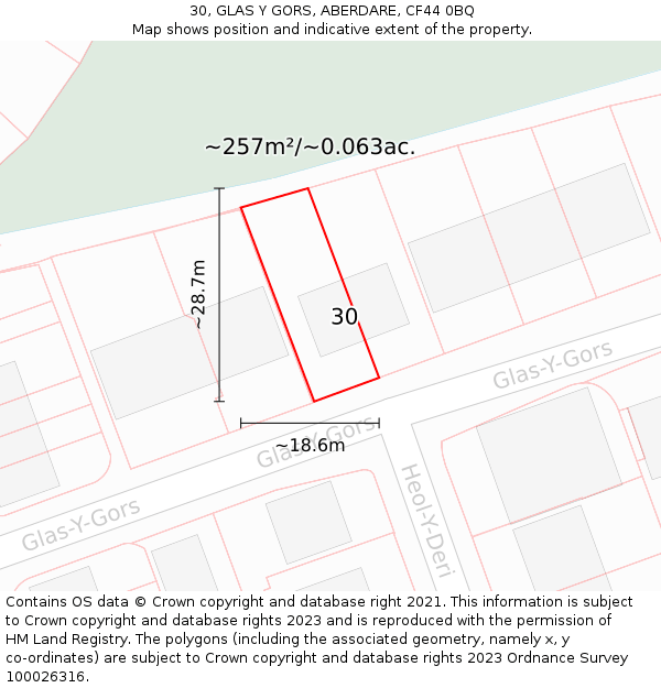 30, GLAS Y GORS, ABERDARE, CF44 0BQ: Plot and title map