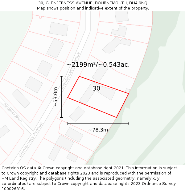30, GLENFERNESS AVENUE, BOURNEMOUTH, BH4 9NQ: Plot and title map