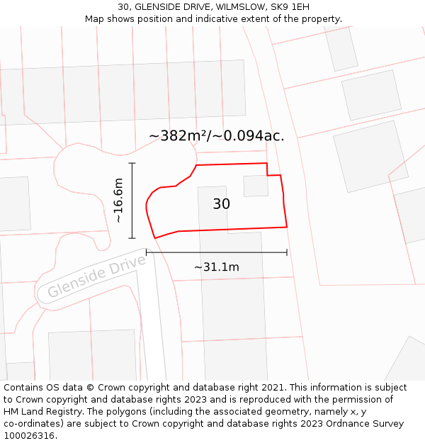 30, GLENSIDE DRIVE, WILMSLOW, SK9 1EH: Plot and title map