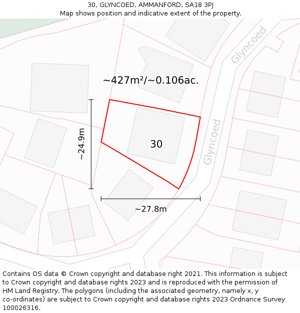 30, GLYNCOED, AMMANFORD, SA18 3PJ: Plot and title map