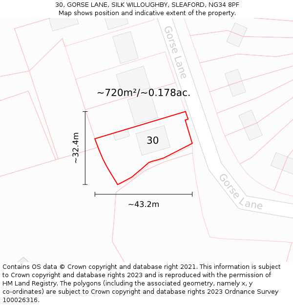 30, GORSE LANE, SILK WILLOUGHBY, SLEAFORD, NG34 8PF: Plot and title map