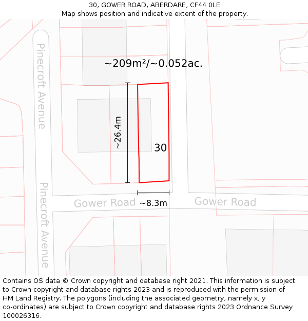 30, GOWER ROAD, ABERDARE, CF44 0LE: Plot and title map