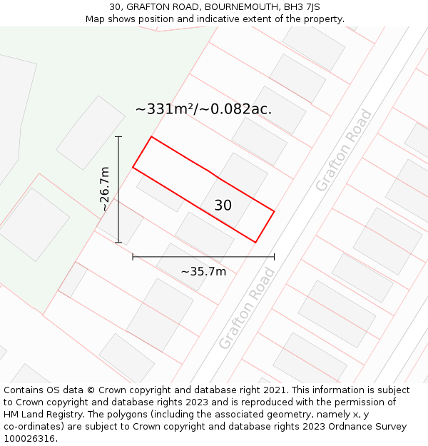 30, GRAFTON ROAD, BOURNEMOUTH, BH3 7JS: Plot and title map
