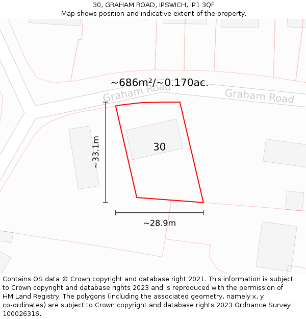 30, GRAHAM ROAD, IPSWICH, IP1 3QF: Plot and title map
