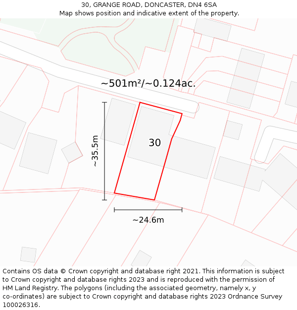 30, GRANGE ROAD, DONCASTER, DN4 6SA: Plot and title map