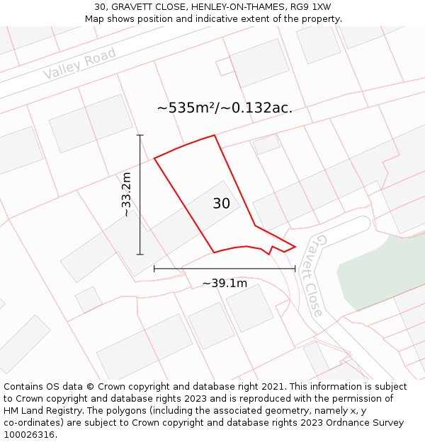 30, GRAVETT CLOSE, HENLEY-ON-THAMES, RG9 1XW: Plot and title map