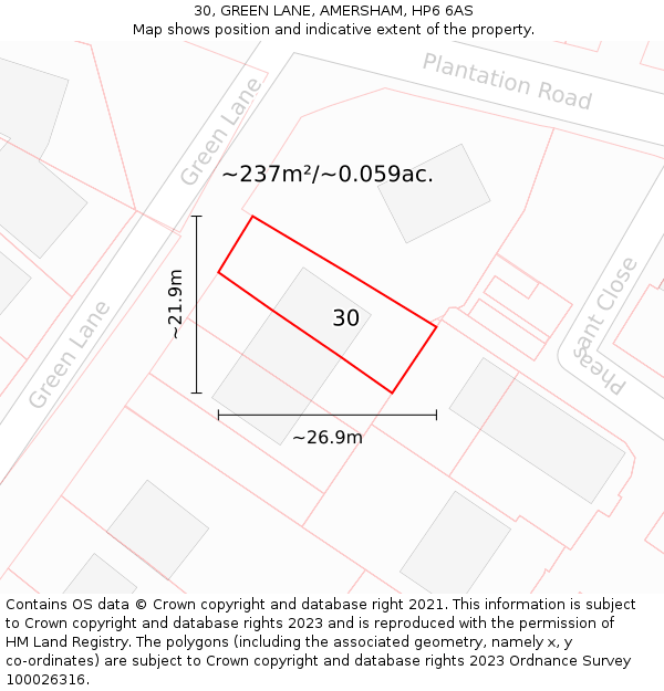 30, GREEN LANE, AMERSHAM, HP6 6AS: Plot and title map