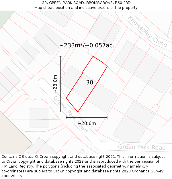 30, GREEN PARK ROAD, BROMSGROVE, B60 2RD: Plot and title map