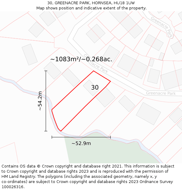 30, GREENACRE PARK, HORNSEA, HU18 1UW: Plot and title map