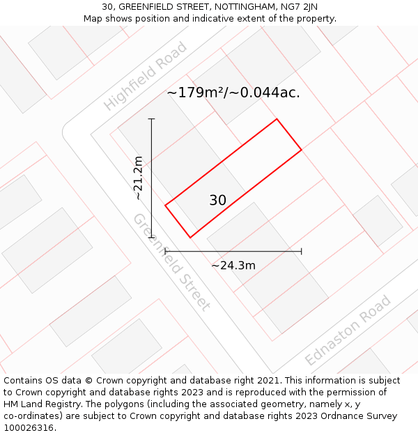 30, GREENFIELD STREET, NOTTINGHAM, NG7 2JN: Plot and title map
