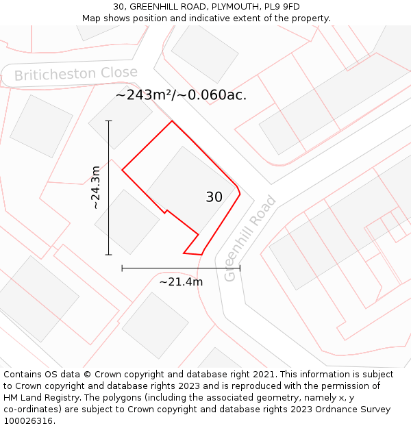 30, GREENHILL ROAD, PLYMOUTH, PL9 9FD: Plot and title map