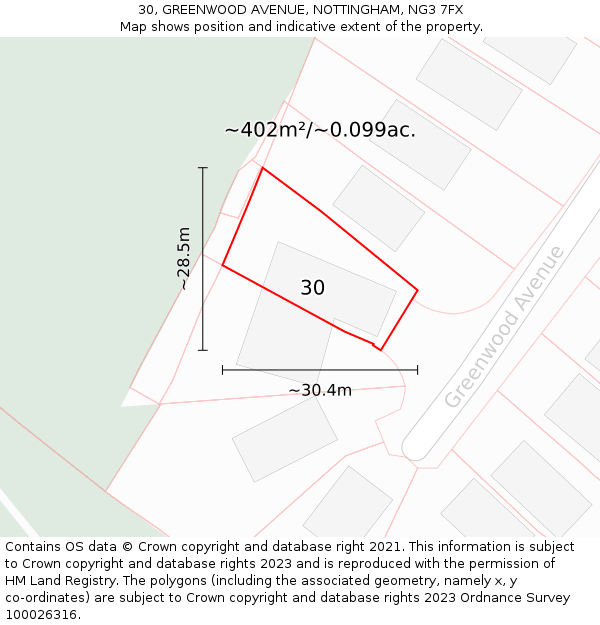 30, GREENWOOD AVENUE, NOTTINGHAM, NG3 7FX: Plot and title map