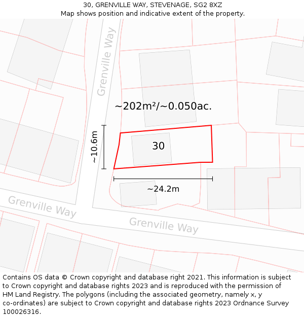 30, GRENVILLE WAY, STEVENAGE, SG2 8XZ: Plot and title map