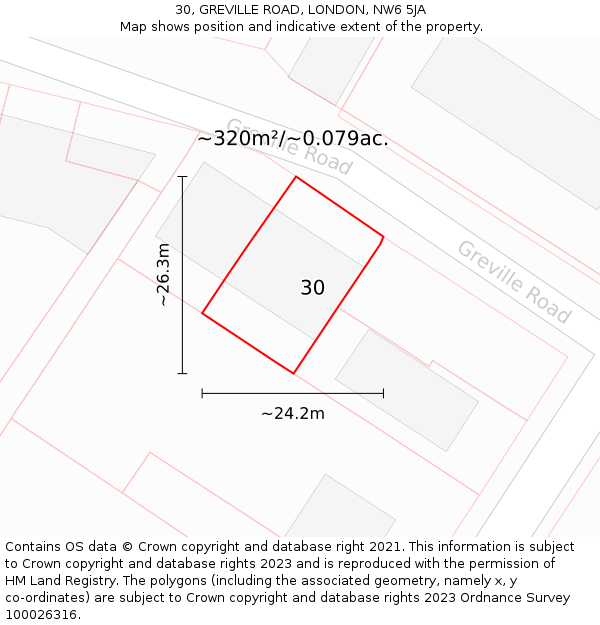 30, GREVILLE ROAD, LONDON, NW6 5JA: Plot and title map