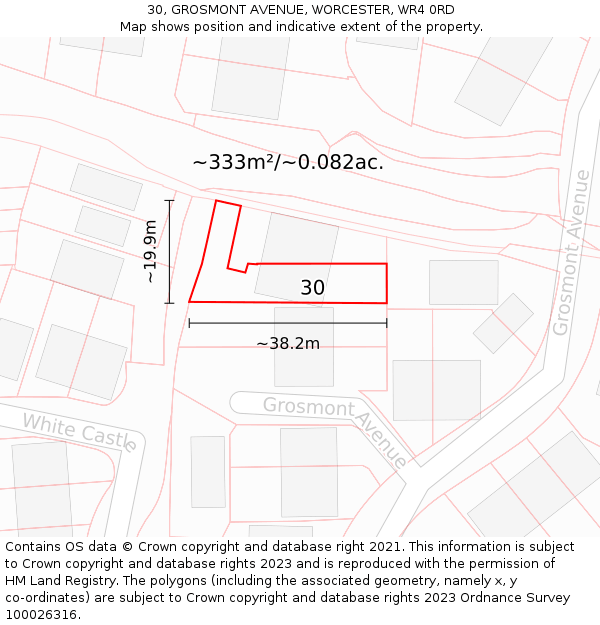 30, GROSMONT AVENUE, WORCESTER, WR4 0RD: Plot and title map