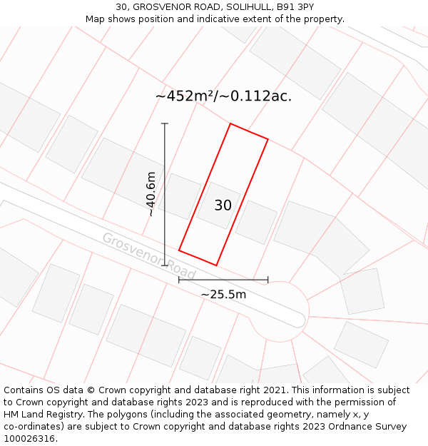 30, GROSVENOR ROAD, SOLIHULL, B91 3PY: Plot and title map