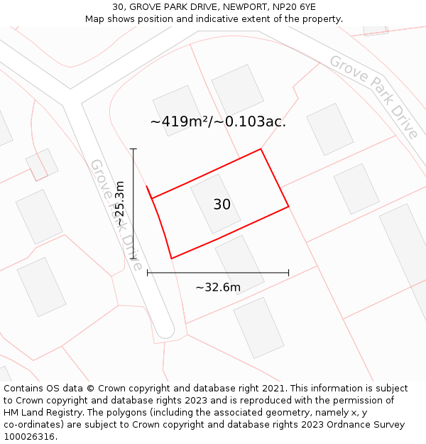 30, GROVE PARK DRIVE, NEWPORT, NP20 6YE: Plot and title map