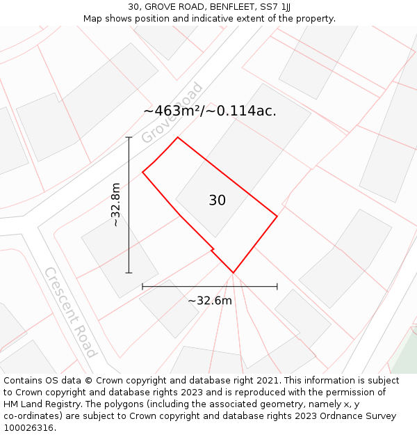 30, GROVE ROAD, BENFLEET, SS7 1JJ: Plot and title map