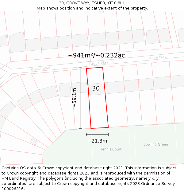 30, GROVE WAY, ESHER, KT10 8HL: Plot and title map