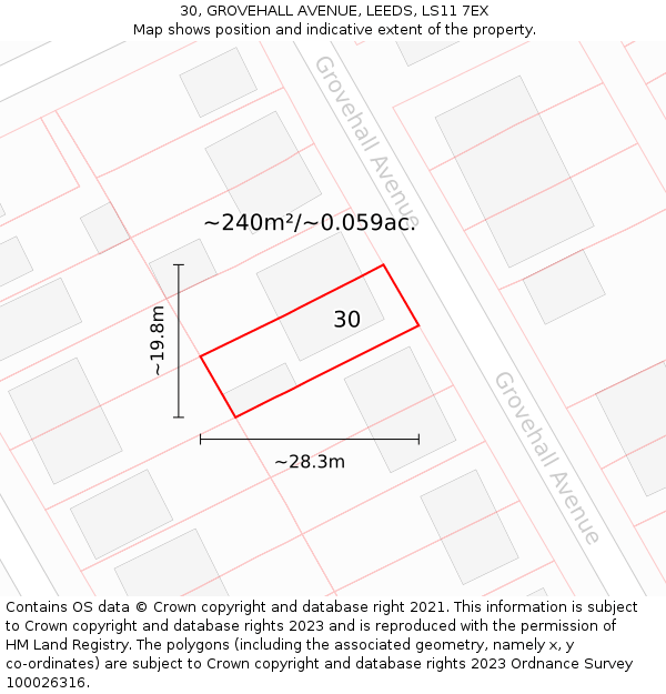 30, GROVEHALL AVENUE, LEEDS, LS11 7EX: Plot and title map