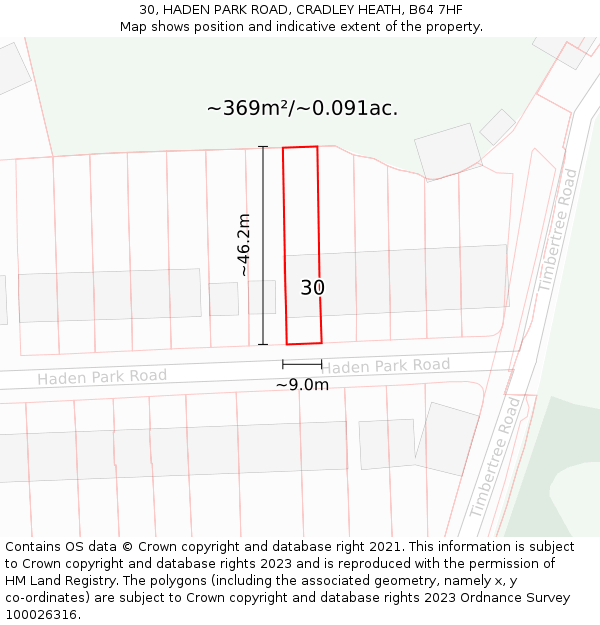 30, HADEN PARK ROAD, CRADLEY HEATH, B64 7HF: Plot and title map