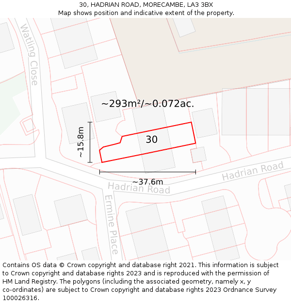 30, HADRIAN ROAD, MORECAMBE, LA3 3BX: Plot and title map