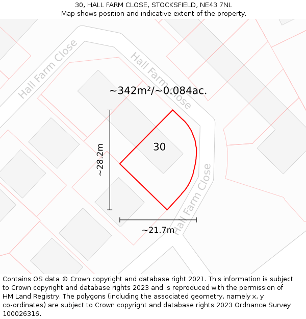 30, HALL FARM CLOSE, STOCKSFIELD, NE43 7NL: Plot and title map