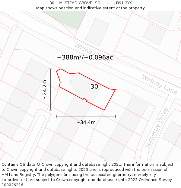 30, HALSTEAD GROVE, SOLIHULL, B91 3YX: Plot and title map