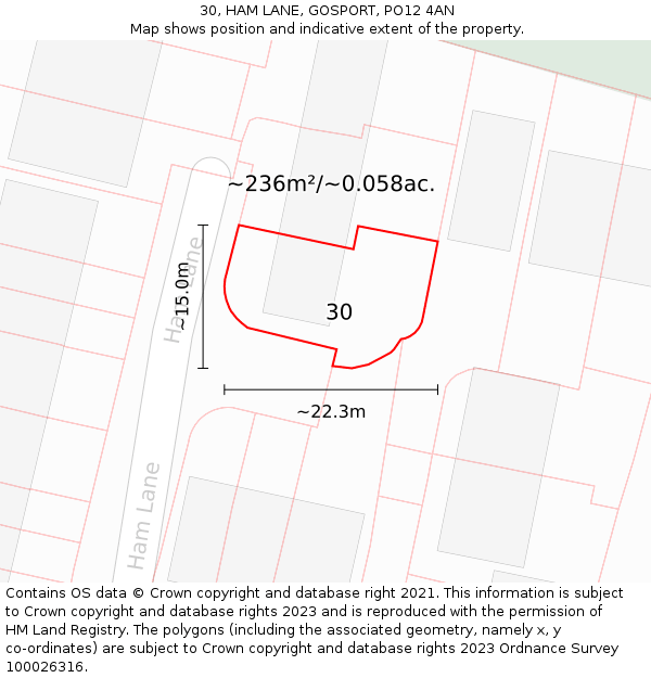 30, HAM LANE, GOSPORT, PO12 4AN: Plot and title map