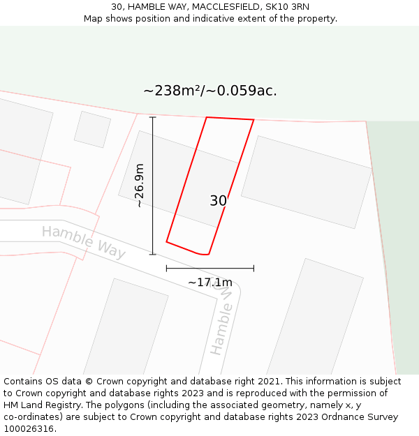 30, HAMBLE WAY, MACCLESFIELD, SK10 3RN: Plot and title map