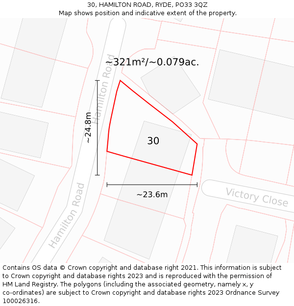 30, HAMILTON ROAD, RYDE, PO33 3QZ: Plot and title map