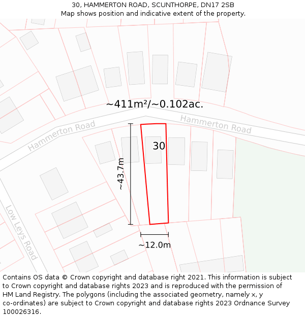 30, HAMMERTON ROAD, SCUNTHORPE, DN17 2SB: Plot and title map