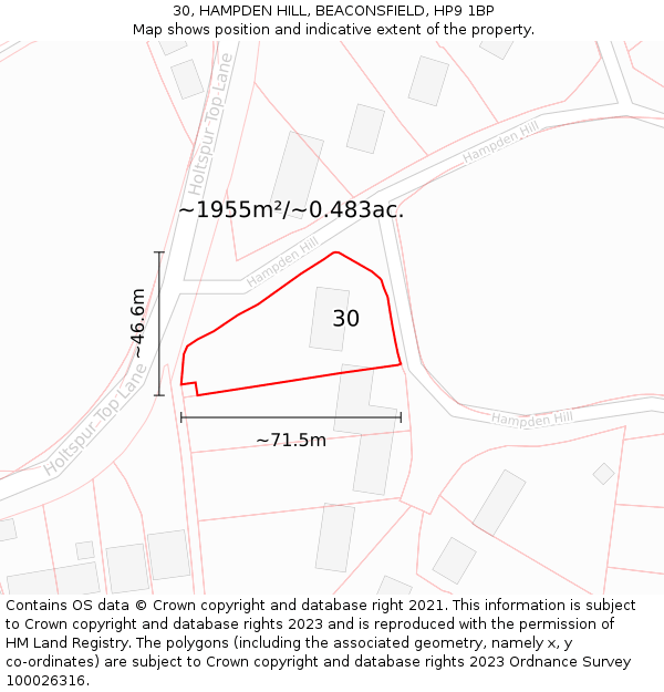 30, HAMPDEN HILL, BEACONSFIELD, HP9 1BP: Plot and title map