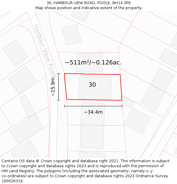 30, HARBOUR VIEW ROAD, POOLE, BH14 0PE: Plot and title map