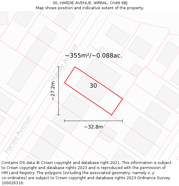 30, HARDIE AVENUE, WIRRAL, CH46 6BJ: Plot and title map