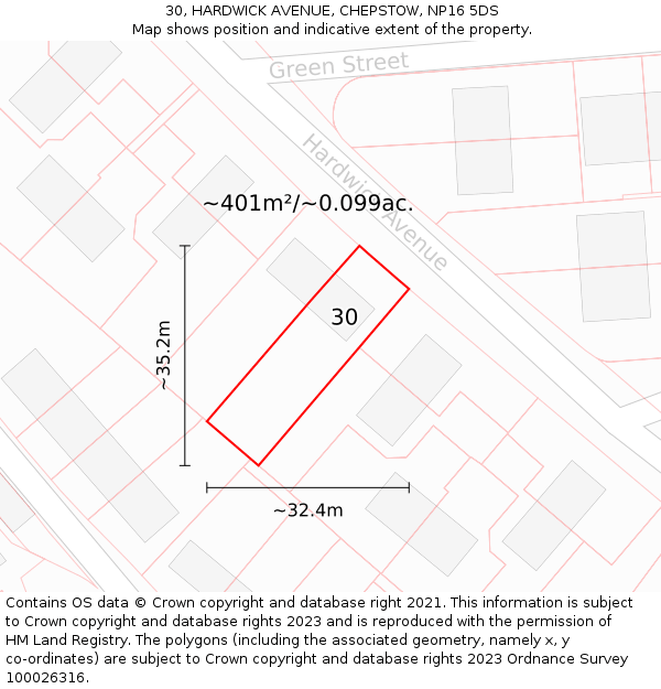 30, HARDWICK AVENUE, CHEPSTOW, NP16 5DS: Plot and title map