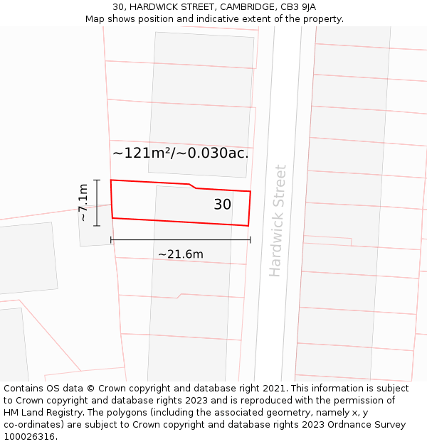 30, HARDWICK STREET, CAMBRIDGE, CB3 9JA: Plot and title map