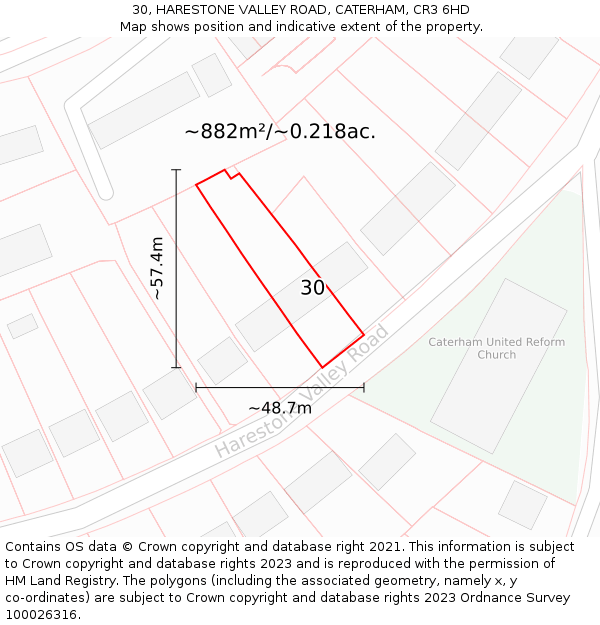 30, HARESTONE VALLEY ROAD, CATERHAM, CR3 6HD: Plot and title map