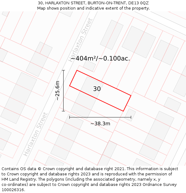 30, HARLAXTON STREET, BURTON-ON-TRENT, DE13 0QZ: Plot and title map