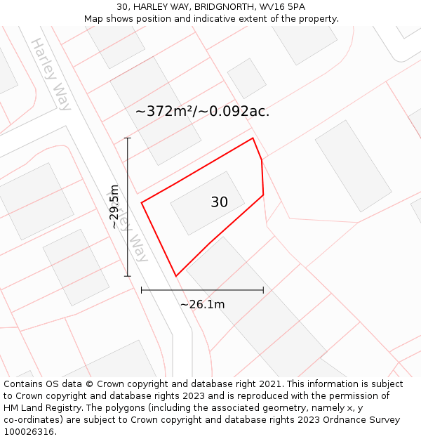 30, HARLEY WAY, BRIDGNORTH, WV16 5PA: Plot and title map