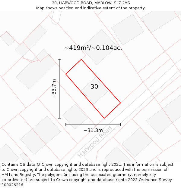 30, HARWOOD ROAD, MARLOW, SL7 2AS: Plot and title map