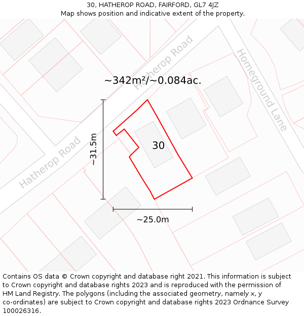 30, HATHEROP ROAD, FAIRFORD, GL7 4JZ: Plot and title map